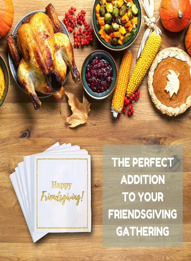 Cloverjoyed Happy Friendsgiving Cocktail Napkins, 50 Pack, White and Gold Thanksgiving Party Decorations, Great for Dinners, Beverages, Dessert, Appetizers - Image 5